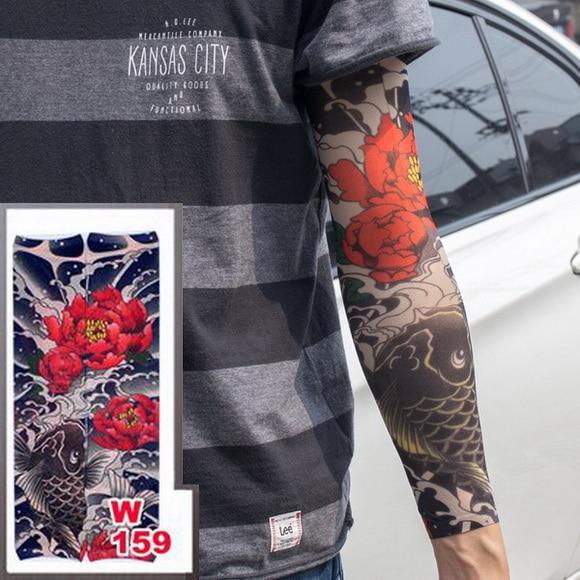 Fake Temporary Tattoo Sleeves Tattoos Full Long Slip On Arm Tattoo Sleeve Kit Men Elastic Nylon Glove Tattoos black skull design