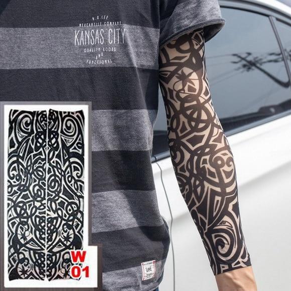 Fake Temporary Tattoo Sleeves Tattoos Full Long Slip On Arm Tattoo Sleeve Kit Men Elastic Nylon Glove Tattoos black skull design