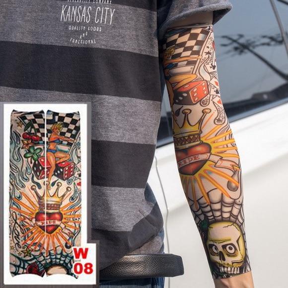 Fake Temporary Tattoo Sleeves Tattoos Full Long Slip On Arm Tattoo Sleeve Kit Men Elastic Nylon Glove Tattoos black skull design