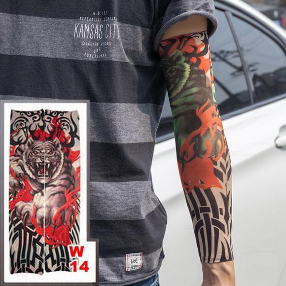 Fake Temporary Tattoo Sleeves Tattoos Full Long Slip On Arm Tattoo Sleeve Kit Men Elastic Nylon Glove Tattoos black skull design