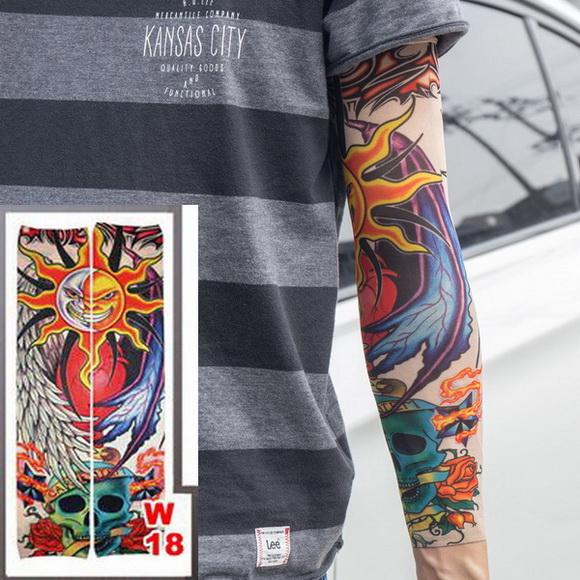 Fake Temporary Tattoo Sleeves Tattoos Full Long Slip On Arm Tattoo Sleeve Kit Men Elastic Nylon Glove Tattoos black skull design