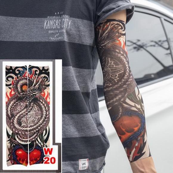 Fake Temporary Tattoo Sleeves Tattoos Full Long Slip On Arm Tattoo Sleeve Kit Men Elastic Nylon Glove Tattoos black skull design