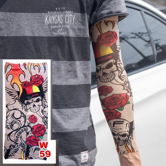 Fake Temporary Tattoo Sleeves Tattoos Full Long Slip On Arm Tattoo Sleeve Kit Men Elastic Nylon Glove Tattoos black skull design