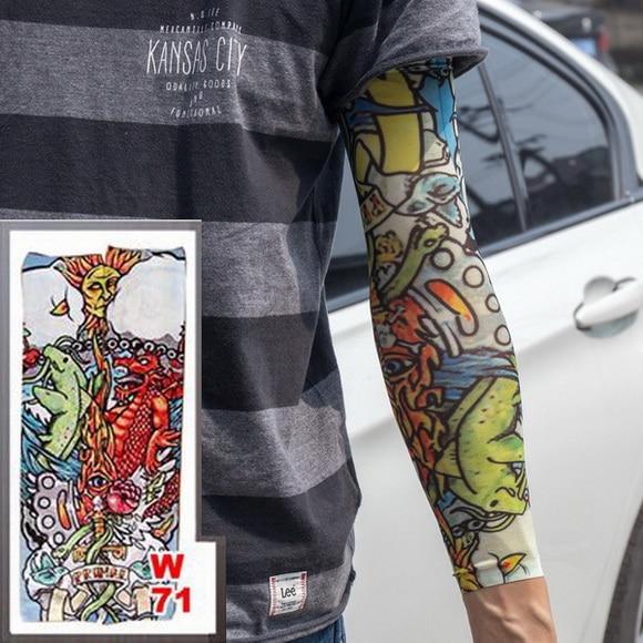 Fake Temporary Tattoo Sleeves Tattoos Full Long Slip On Arm Tattoo Sleeve Kit Men Elastic Nylon Glove Tattoos black skull design