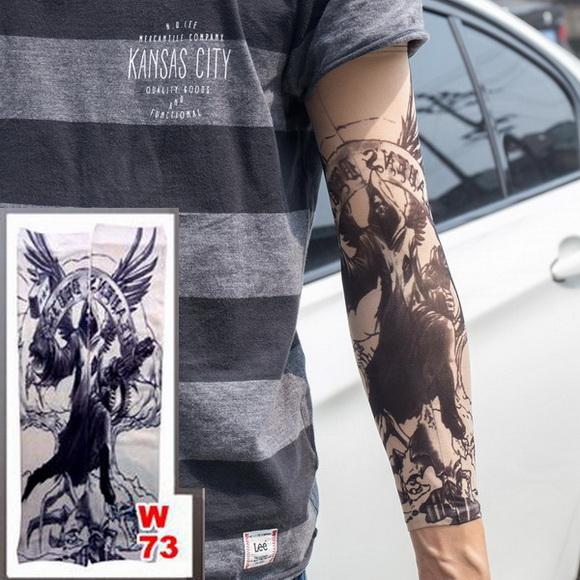 Fake Temporary Tattoo Sleeves Tattoos Full Long Slip On Arm Tattoo Sleeve Kit Men Elastic Nylon Glove Tattoos black skull design