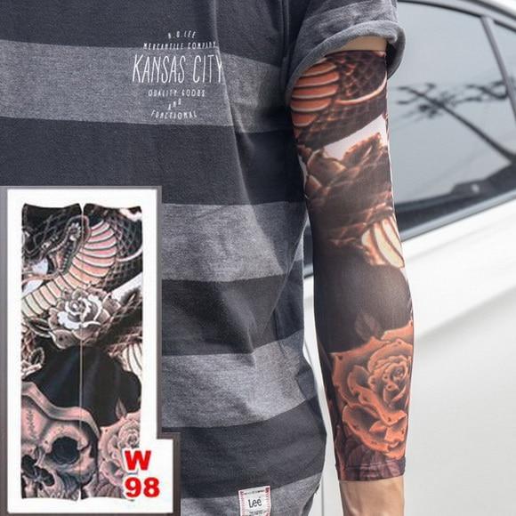 Fake Temporary Tattoo Sleeves Tattoos Full Long Slip On Arm Tattoo Sleeve Kit Men Elastic Nylon Glove Tattoos black skull design