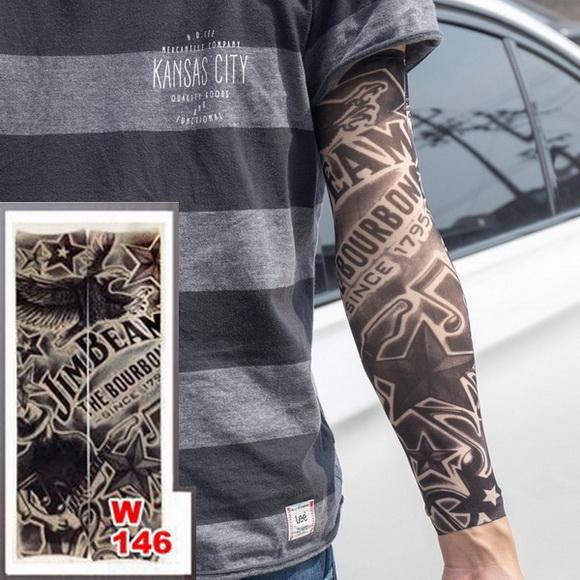 Fake Temporary Tattoo Sleeves Tattoos Full Long Slip On Arm Tattoo Sleeve Kit Men Elastic Nylon Glove Tattoos black skull design