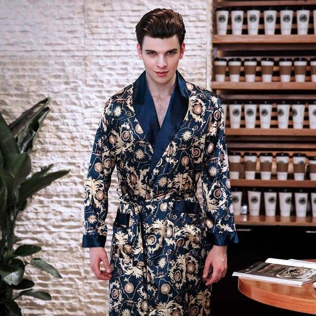 Kimono Men Robe Stain Silk Bathrobe Print Bath Robe