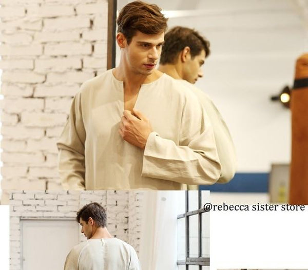 Men Full Length bathrobe Ultra Long Nature Cotton Linen Lounge Wear Home Robe male Loungewear Sleepwear  Kigurumi Pajamas gown