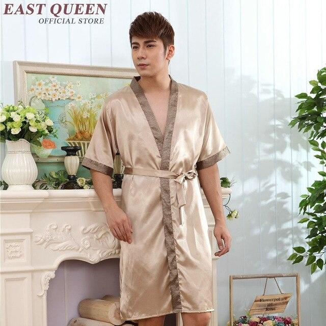 Robe male mens silk bathrobe 2018 new arrival male bathrobe sexy summer style mens gown short sleeve short brand  AA580