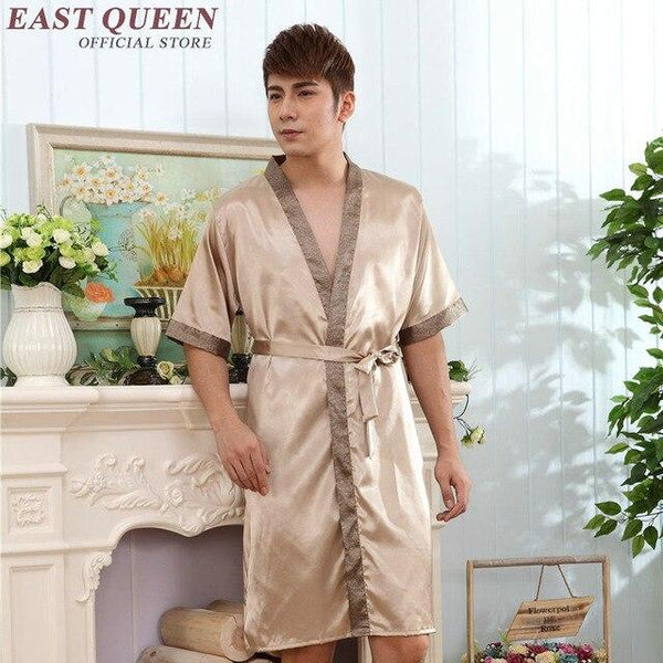Robe male mens silk bathrobe 2018 new arrival male bathrobe sexy summer style mens gown short sleeve short brand  AA580