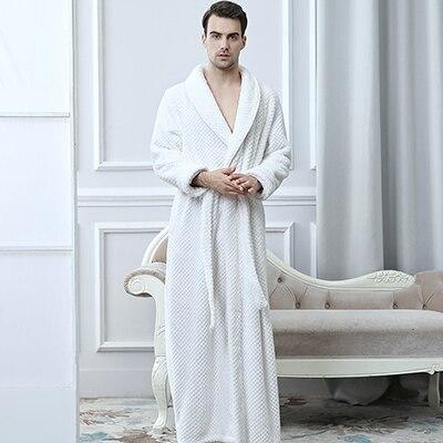 Men Winter Extra Long Thick Warm Grid Flannel Bathrobe Mens Luxury Kimono Bath Robe Women Sexy Robes Male Thermal Dressing Gown
