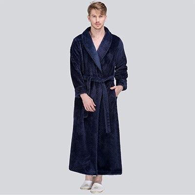 Men Winter Extra Long Thick Warm Grid Flannel Bathrobe Mens Luxury Kimono Bath Robe Women Sexy Robes Male Thermal Dressing Gown