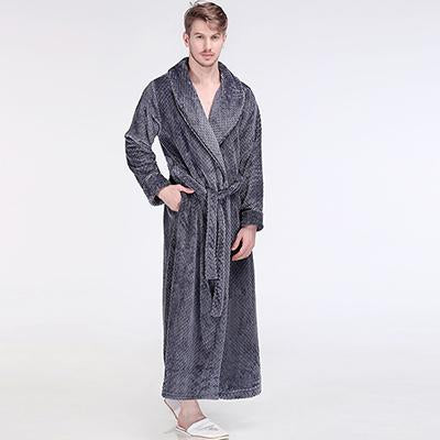 Men Winter Extra Long Thick Warm Grid Flannel Bathrobe Mens Luxury Kimono Bath Robe Women Sexy Robes Male Thermal Dressing Gown