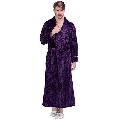 Men Winter Extra Long Thick Warm Grid Flannel Bathrobe Mens Luxury Kimono Bath Robe Women Sexy Robes Male Thermal Dressing Gown