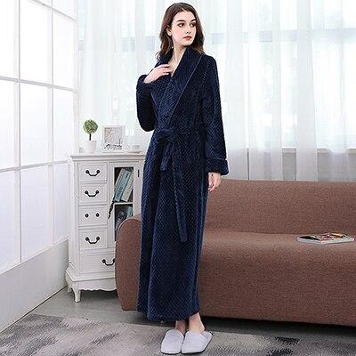 Men Winter Extra Long Thick Warm Grid Flannel Bathrobe Mens Luxury Kimono Bath Robe Women Sexy Robes Male Thermal Dressing Gown