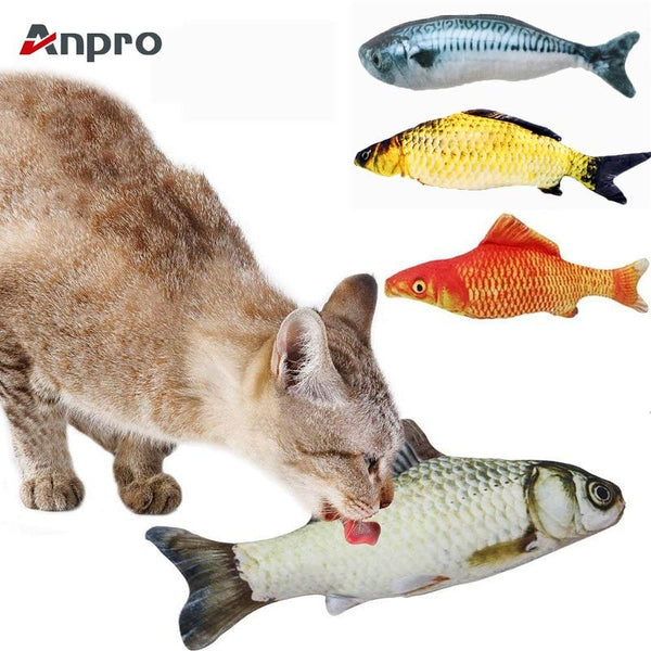 Anpro 1PC Vivid Artificial Fish Shape Simulation Plush Pet Cat Chew Toy Cat Mint Catnip Fish Toys Interaction Training Toys