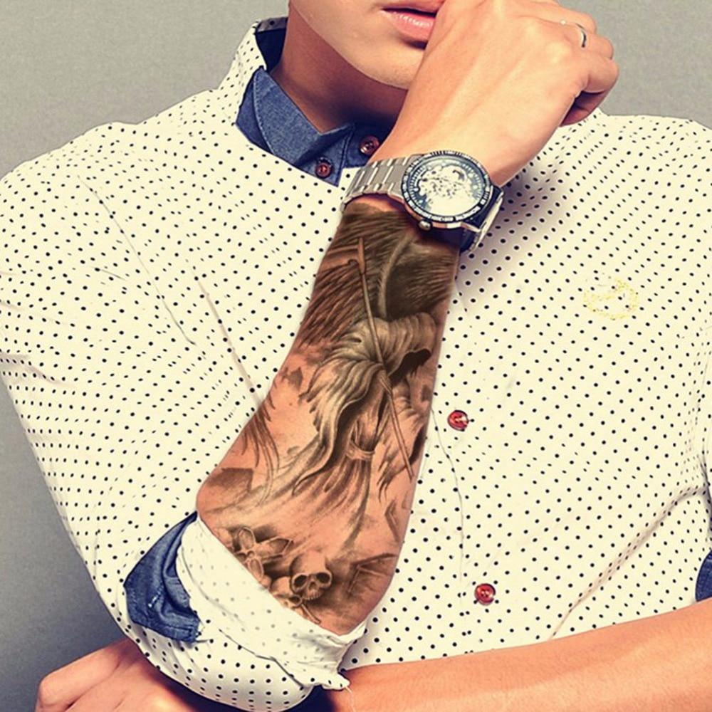 Big Temporary Fake Tattoos Stickers Black Death Skull Tattoos Large Arm Should Temporary Tattoo For Men Boy