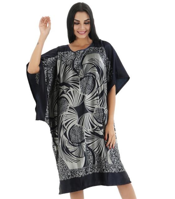 Plus Size Black Women's Summer Lounge Robe Lady New Sexy Home Dress Rayon Nightgown Large Loose Sleepwear Bathrobe Gown S002-B