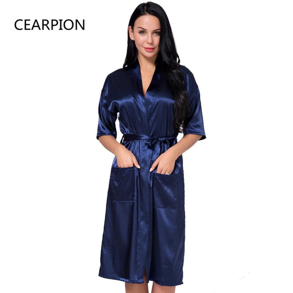 CEARPION Plus Size S-3XL Satin Robe Gown Women's Kimono Bathrobe Sexy Home Clothes Casual Sleepwear Intimate Lingerie Negligee