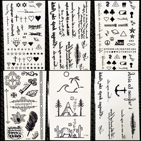 Summer Style Temporary Tattoo Stickers Camping Litter Letter Feather Kids Finger Fake Tattoo Boys Body Arm Art Tatoos Love Paste