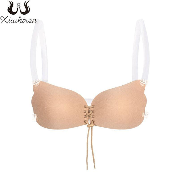 Xiushiren DD DDD Cup Adjusted-straps Plus Size Invisible Adhesive Bra For Backless Dress Strapless Push Up Silicone Bra Tops