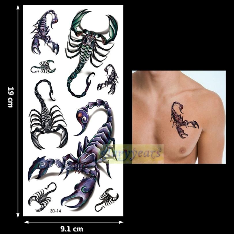 New 1PC Fashion Women Men Waterproof Temporary Tattoo Removable Simulation Vivid Body Art 3D-14 Scorpion Defiler Halloween