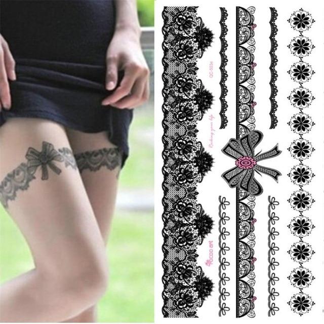 hot sale temporary Waterproof tattoo sticker for women sexy black wedding bracelet Jewelry lace tattoo stickers wholesale QC8503