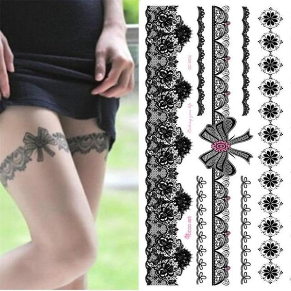 hot sale temporary Waterproof tattoo sticker for women sexy black wedding bracelet Jewelry lace tattoo stickers wholesale QC8503