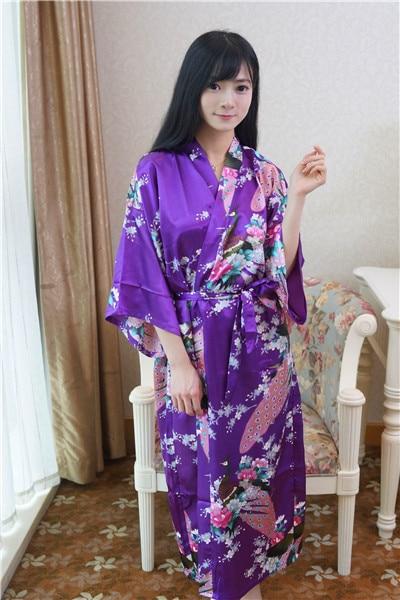 Sexy Gray Lady Summer Causal Robe Long Bathrobe Gown Women's Satin Nightgown Lingerie Print Flower Kimono Sleepwear One Size