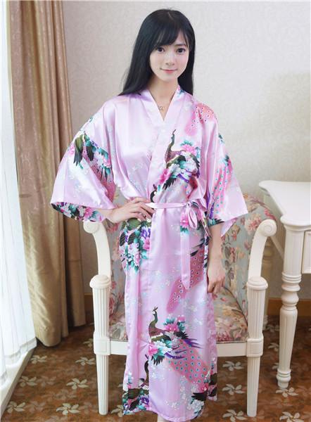 Sexy Gray Lady Summer Causal Robe Long Bathrobe Gown Women's Satin Nightgown Lingerie Print Flower Kimono Sleepwear One Size