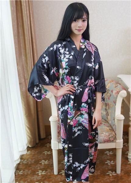 Sexy Gray Lady Summer Causal Robe Long Bathrobe Gown Women's Satin Nightgown Lingerie Print Flower Kimono Sleepwear One Size