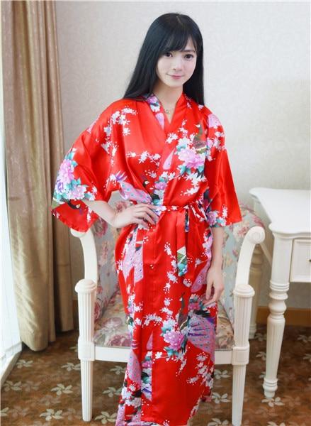Sexy Gray Lady Summer Causal Robe Long Bathrobe Gown Women's Satin Nightgown Lingerie Print Flower Kimono Sleepwear One Size