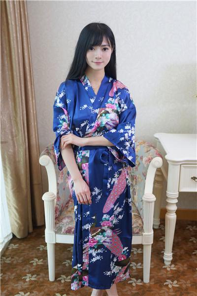 Sexy Gray Lady Summer Causal Robe Long Bathrobe Gown Women's Satin Nightgown Lingerie Print Flower Kimono Sleepwear One Size