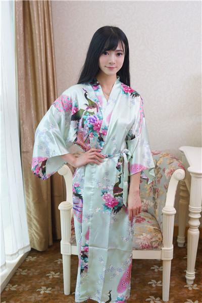 Sexy Gray Lady Summer Causal Robe Long Bathrobe Gown Women's Satin Nightgown Lingerie Print Flower Kimono Sleepwear One Size