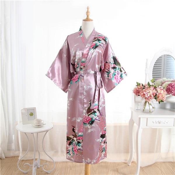 Sexy Gray Lady Summer Causal Robe Long Bathrobe Gown Women's Satin Nightgown Lingerie Print Flower Kimono Sleepwear One Size