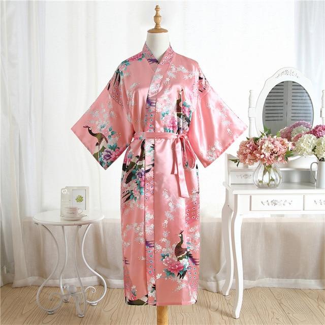 Sexy Gray Lady Summer Causal Robe Long Bathrobe Gown Women's Satin Nightgown Lingerie Print Flower Kimono Sleepwear One Size