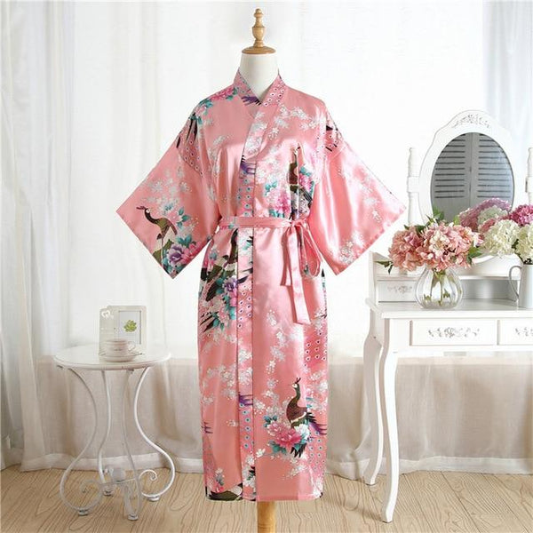 Sexy Gray Lady Summer Causal Robe Long Bathrobe Gown Women's Satin Nightgown Lingerie Print Flower Kimono Sleepwear One Size