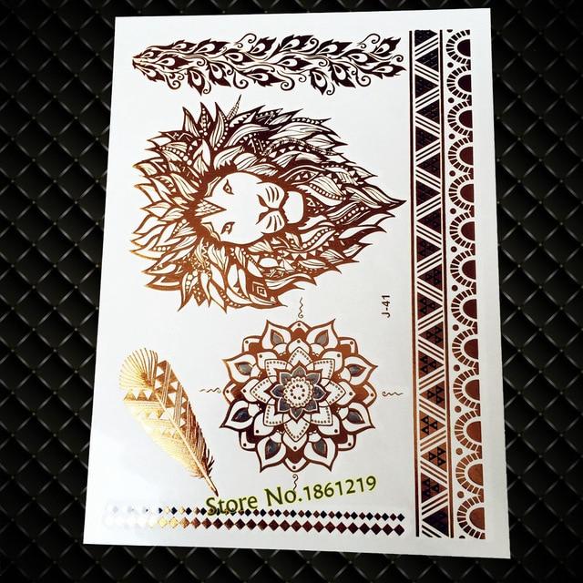 Summer Style Girl Women Henna Gold Metallic Flash Tattoo Stickers Girls Fake Waterproof Tattoo Golden Color Bracelets Leg Tatoos