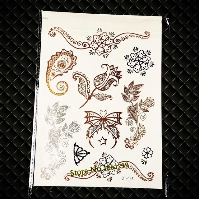 Summer Style Girl Women Henna Gold Metallic Flash Tattoo Stickers Girls Fake Waterproof Tattoo Golden Color Bracelets Leg Tatoos