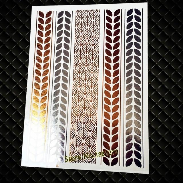Summer Style Girl Women Henna Gold Metallic Flash Tattoo Stickers Girls Fake Waterproof Tattoo Golden Color Bracelets Leg Tatoos