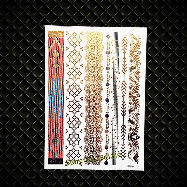 Summer Style Girl Women Henna Gold Metallic Flash Tattoo Stickers Girls Fake Waterproof Tattoo Golden Color Bracelets Leg Tatoos