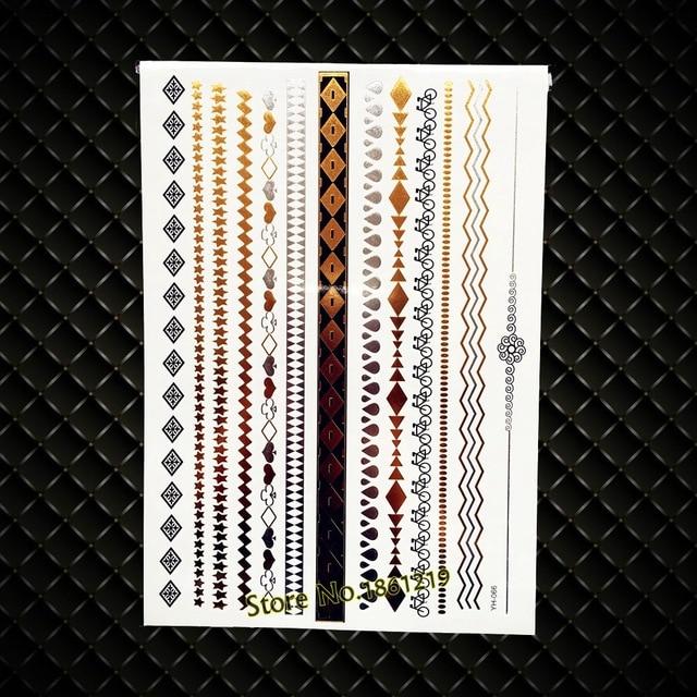 Summer Style Girl Women Henna Gold Metallic Flash Tattoo Stickers Girls Fake Waterproof Tattoo Golden Color Bracelets Leg Tatoos