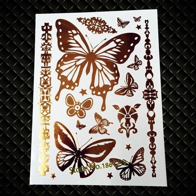 Summer Style Girl Women Henna Gold Metallic Flash Tattoo Stickers Girls Fake Waterproof Tattoo Golden Color Bracelets Leg Tatoos