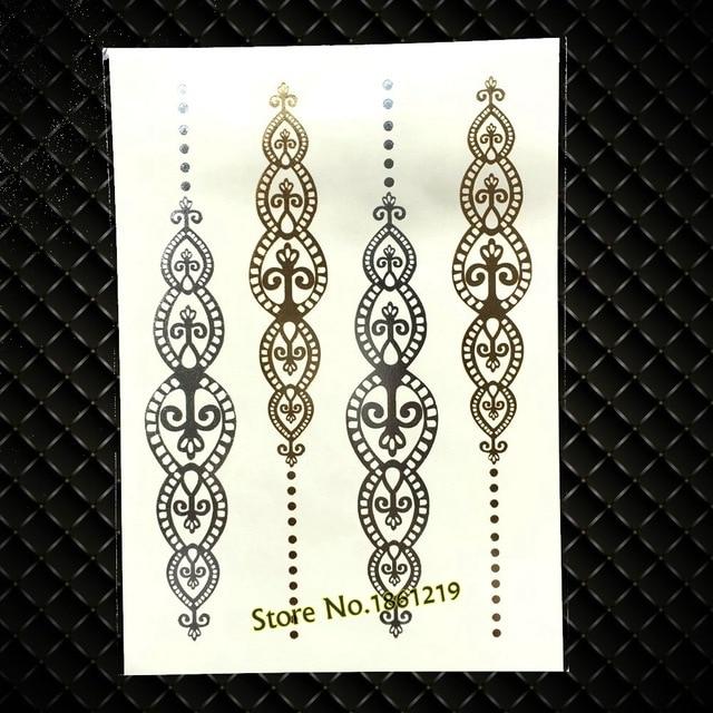 Summer Style Girl Women Henna Gold Metallic Flash Tattoo Stickers Girls Fake Waterproof Tattoo Golden Color Bracelets Leg Tatoos