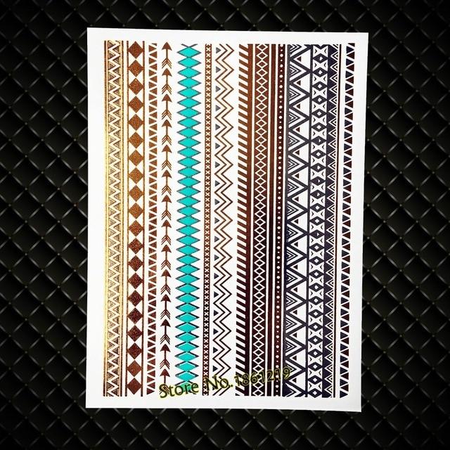 Summer Style Girl Women Henna Gold Metallic Flash Tattoo Stickers Girls Fake Waterproof Tattoo Golden Color Bracelets Leg Tatoos