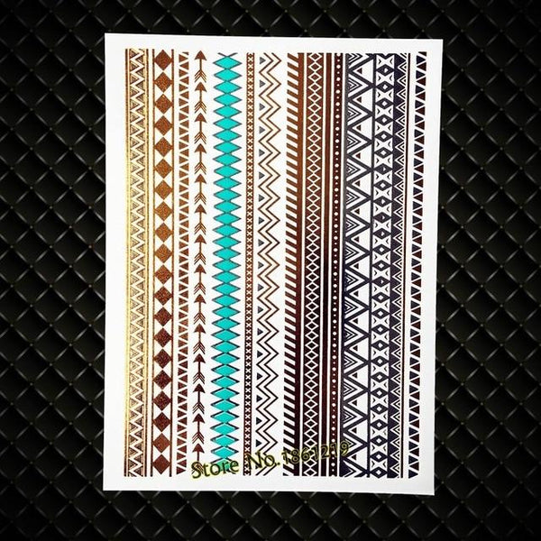 Summer Style Girl Women Henna Gold Metallic Flash Tattoo Stickers Girls Fake Waterproof Tattoo Golden Color Bracelets Leg Tatoos