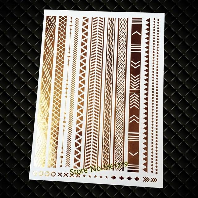 Summer Style Girl Women Henna Gold Metallic Flash Tattoo Stickers Girls Fake Waterproof Tattoo Golden Color Bracelets Leg Tatoos