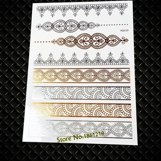 Summer Style Girl Women Henna Gold Metallic Flash Tattoo Stickers Girls Fake Waterproof Tattoo Golden Color Bracelets Leg Tatoos