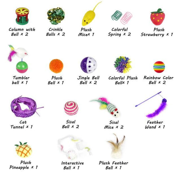 Cat Toy 24Pcs/Set Pet Kit Collapsible Tunnel Cat toy Fun Bell Feather Mice Shape Pet Kitten Dog Cat Interactive Play Supplies